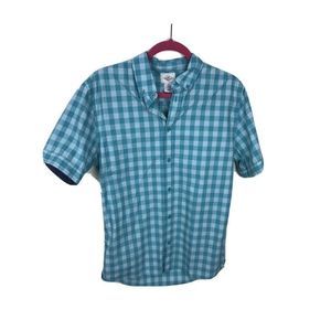 mens lee dungaree Blue Aqua Checkered Button Down Shirt Small Plaid